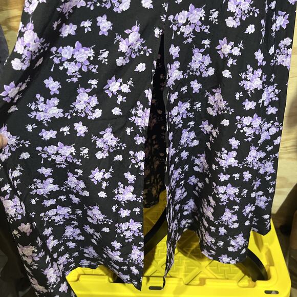 Y2K Milkmaid Babydoll Midi Dress Women's Large Black Floral Whimsigoth Fairy - Picture 6 of 14